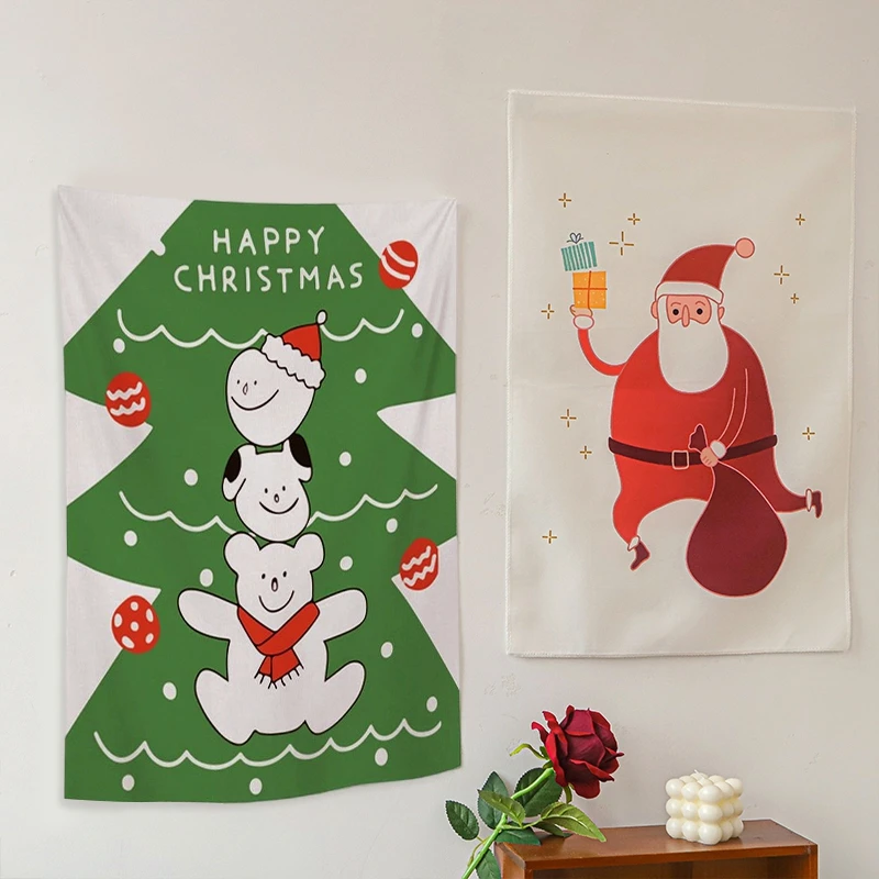 2024 Christmas Hanging Cloth Kawaii Santa Tapestry Party Background Cloth Wall Hanging Bedroom Christmas Decoration Xmas