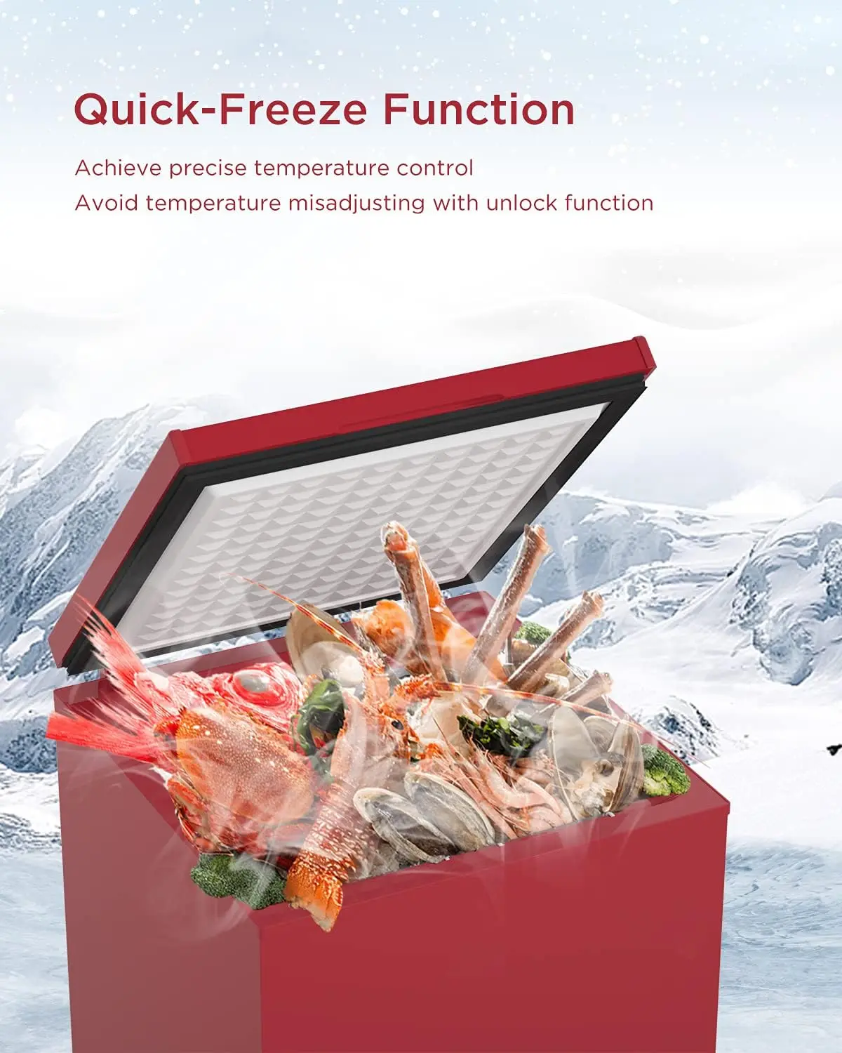 Cu Ft Chest Freezer - Super-Low Temperature - 2 Removable Baskets - Electronic Control 14℉ to -40℉- Red 4