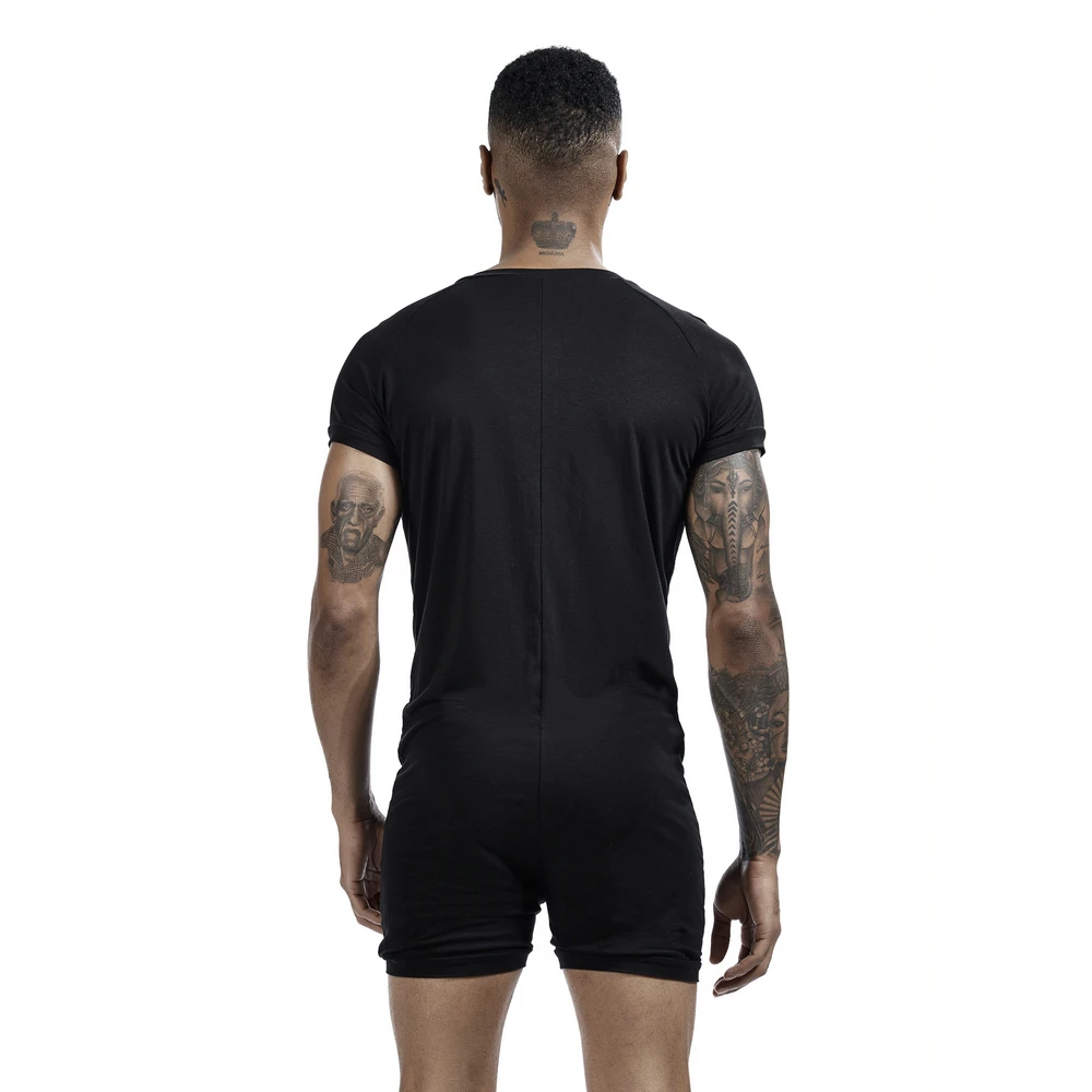 SEOBEAN Men's Button Short Sleeve jumpsuit-Comfortable Solid Color Loose High Elastic Home Clothes Sleepwear