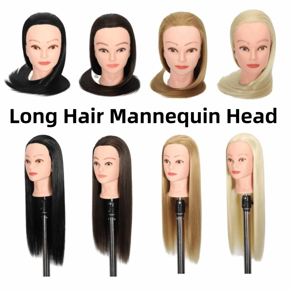 Testa di Manichino Sintetica per Adulti, Modello Creativo con Capelli Lunghi, Testa per Allenamento, Acconciatura Naturale Liscia, Unisex - immagine 3