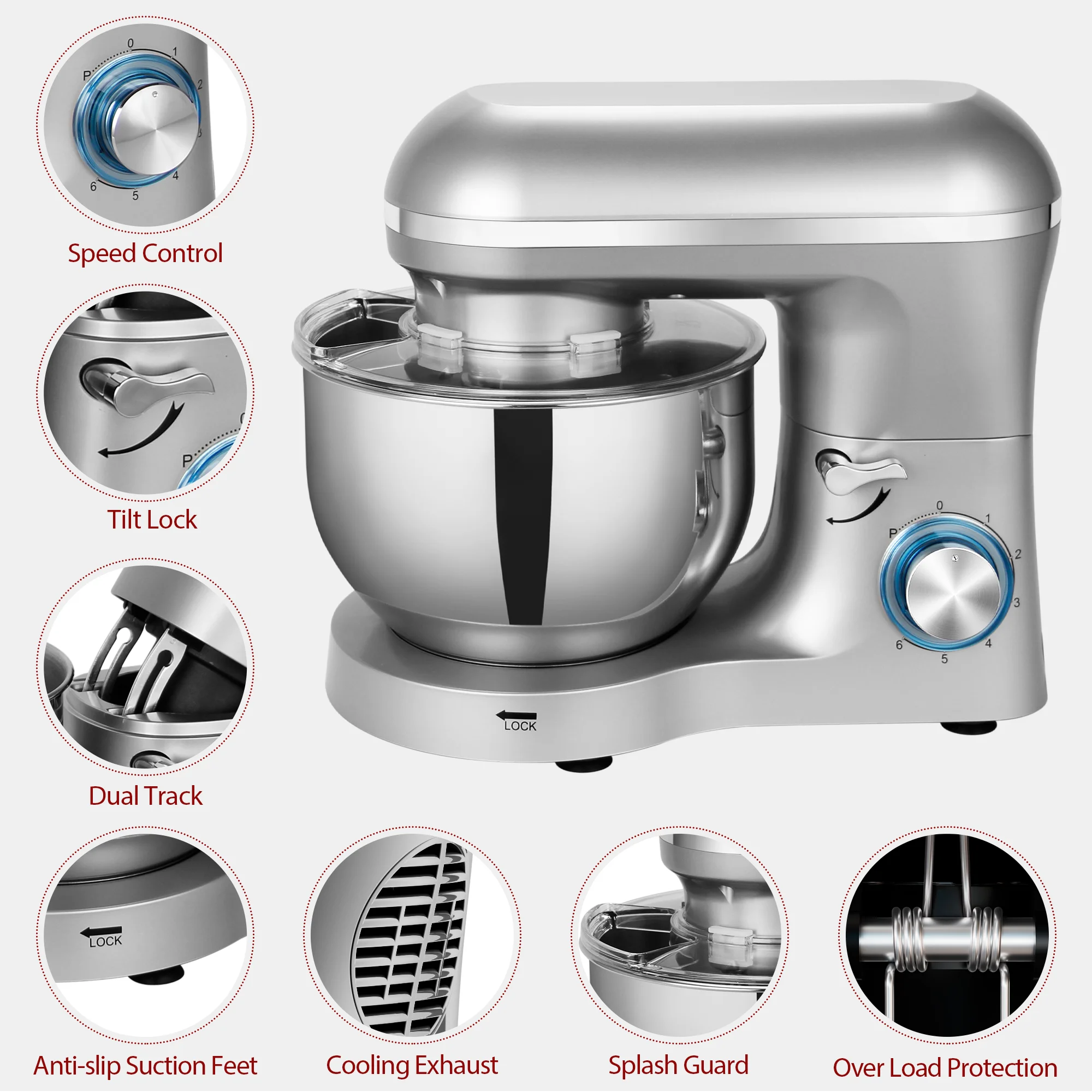 1400W Silver Kitechen Aid mixes with three accessories 2