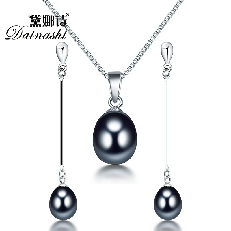Jewelry set silver jewelry set Hot women water drop pearl long earrings pendant sets 925 silver party