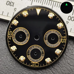 Black 29mm Dial with Green Luminous Accents and Custom Logo - Watch Hands and Accessories (Rose Gold)