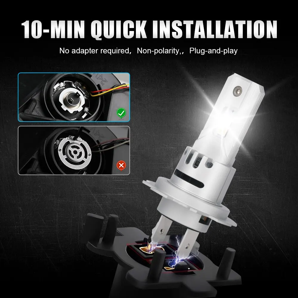 2PC H7 LED Ʈ  12V ̴ ڵ   CSP3570  H7 LED ĵ   20000Lm 6000K ȭƮ