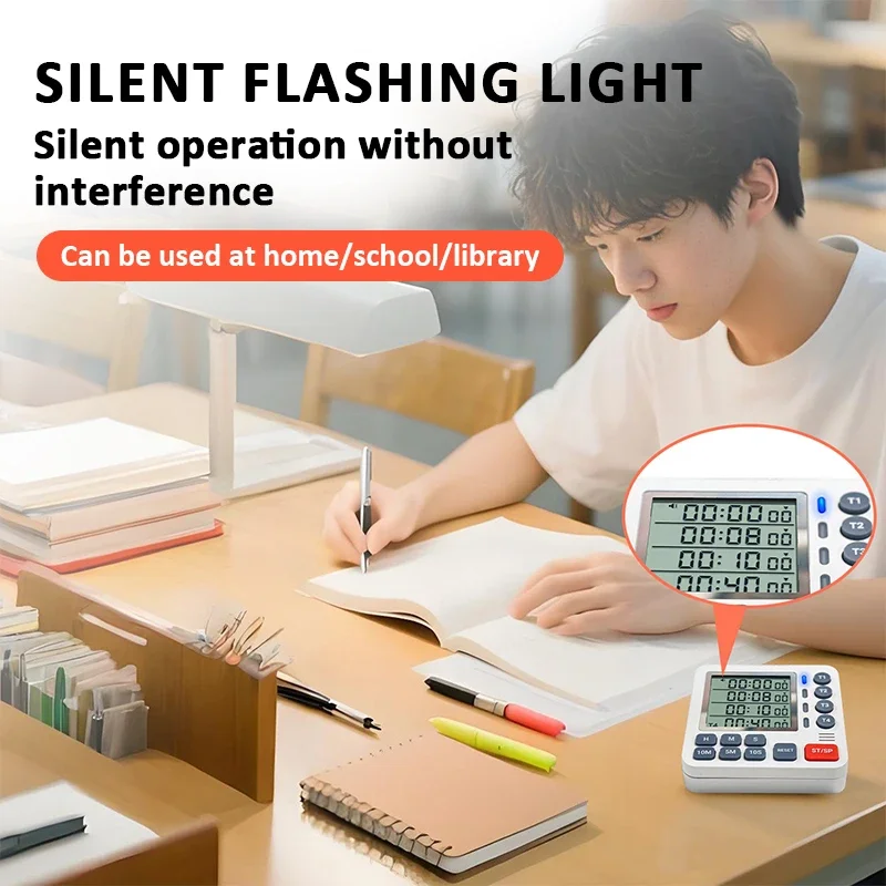 4-Channel Digital Kitchen Timer with Indicator Lights and Adjustable Volume