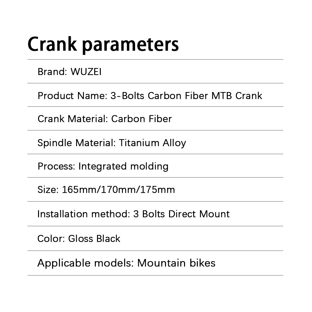 WUZEI MTB Carbon-Kurbelgarnitur 165 170 175MM Kurbel 3-Bolzen Direktmontage 24MM Ti-Achse Mountainbike-Kettenblatt für SRAM – Detail 2