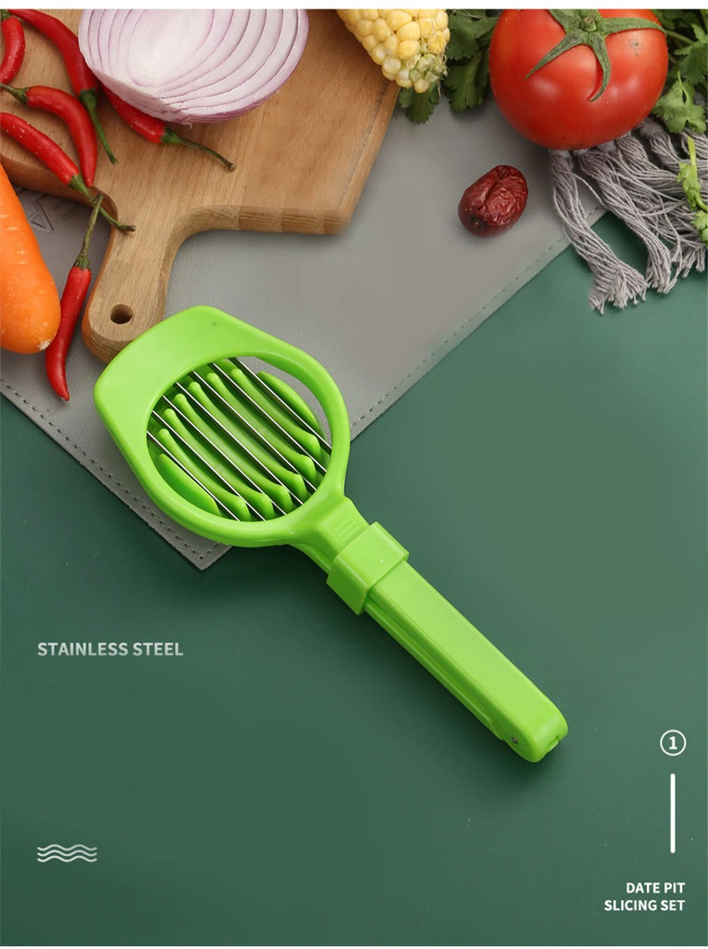 Description Picture 4 of itemStainless Steel Handheld Mushroom Kiwi Divider Tomato Cutter Egg Split Device Multifunction Slicing Mould Egg Slicer