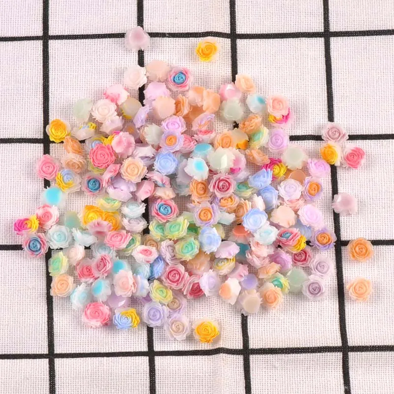 플랫백 송진 카보숑 장미꽃, 스크랩북 공예, DIY 휴대폰 네일 데칼 장식, cp4025, 10mm, 100 개