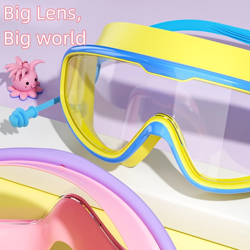 Kids Swimming Goggles Big Frame HD View Anti-fog Waterproof Children's Swim Goggles Boys and Girls Multi-color to Choose 2