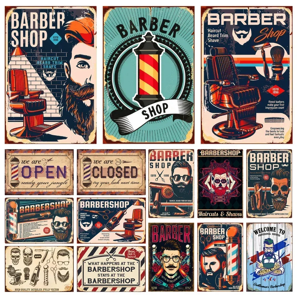 1pc-Barber-Shop-Metal-Tin-Sign-Haircut-and-Shave-Beard-Style-Plaque ...