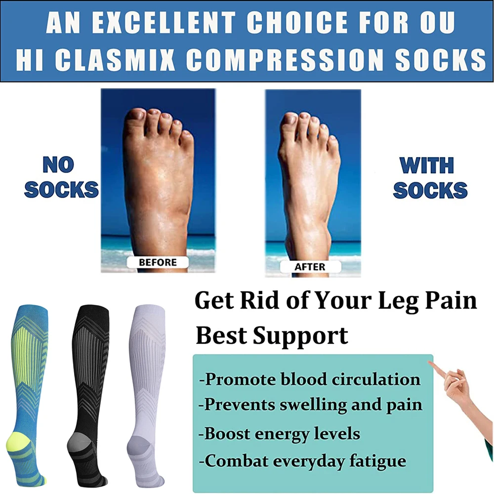 Hi Clasmix Graduated Medical Compression Socks for Women&Men Circulation  Recovery-Knee High Supports Men's Hiking Socks