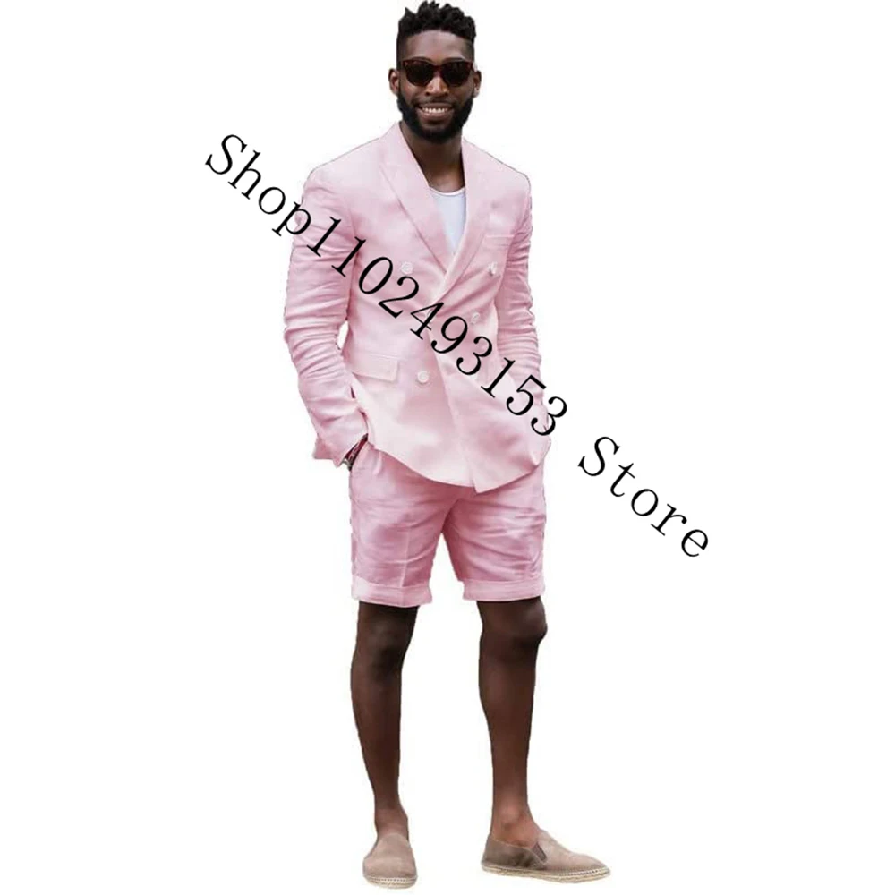 2023 Latest Linen Men Suits Blazer Short Pants Designs Slim Fit 2 Pieces Casual Beach Groom Wear Wedding Suits Costume Homme