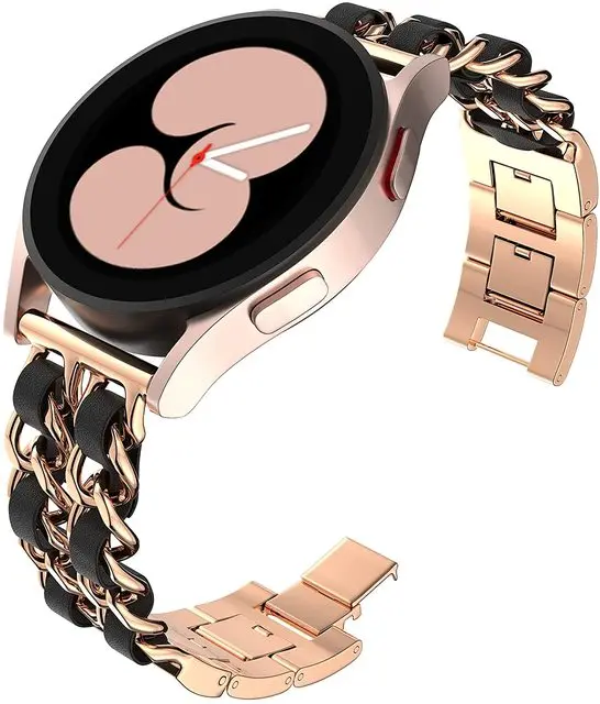 Leather and Metal Link Bracelet Watch Strap, 20mm/22mm Band