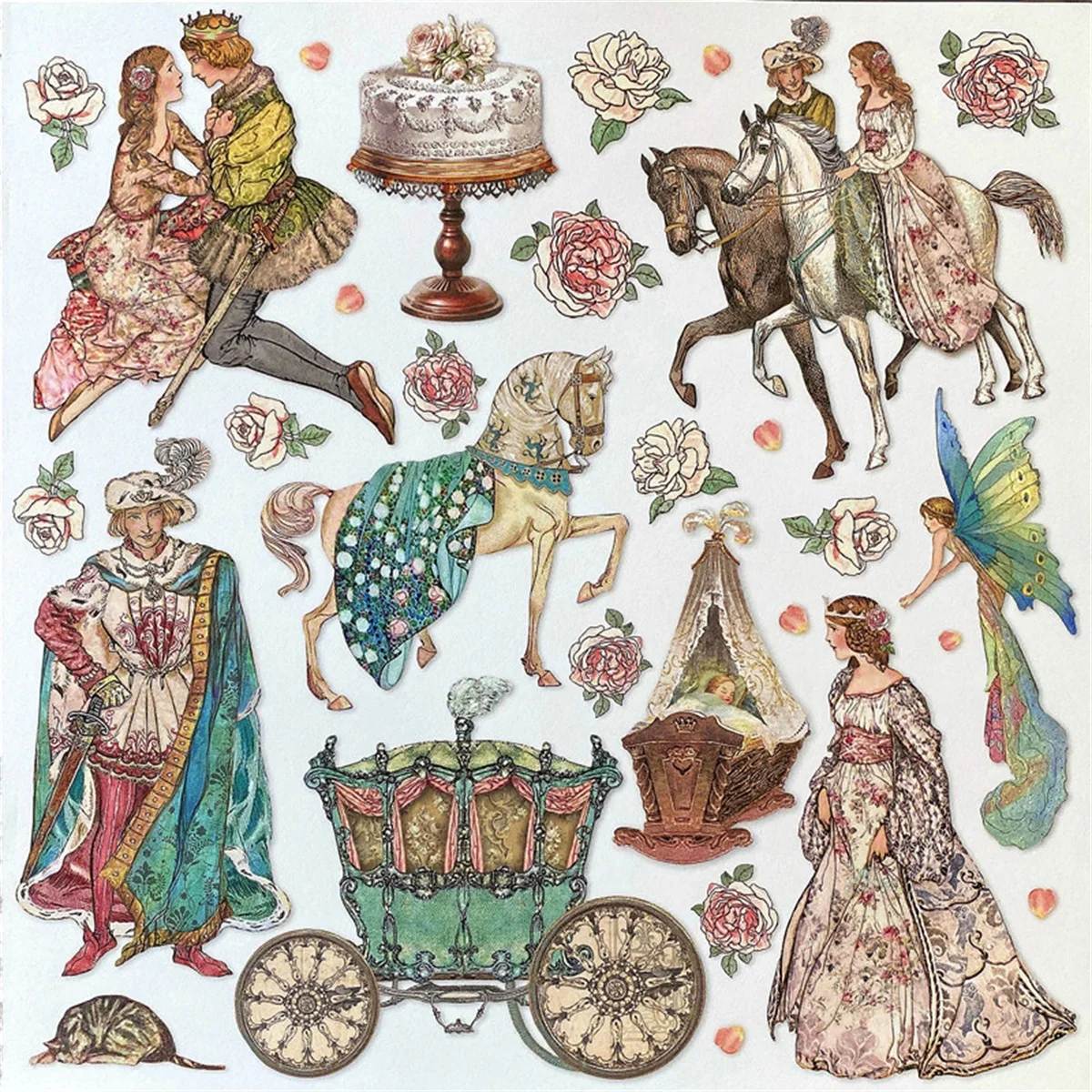 16Pcs/Pack Retro Palace Prince Princess Vintage Sticker DIY Craft Scrapbooking Album Junk Journal Decorative Stickers