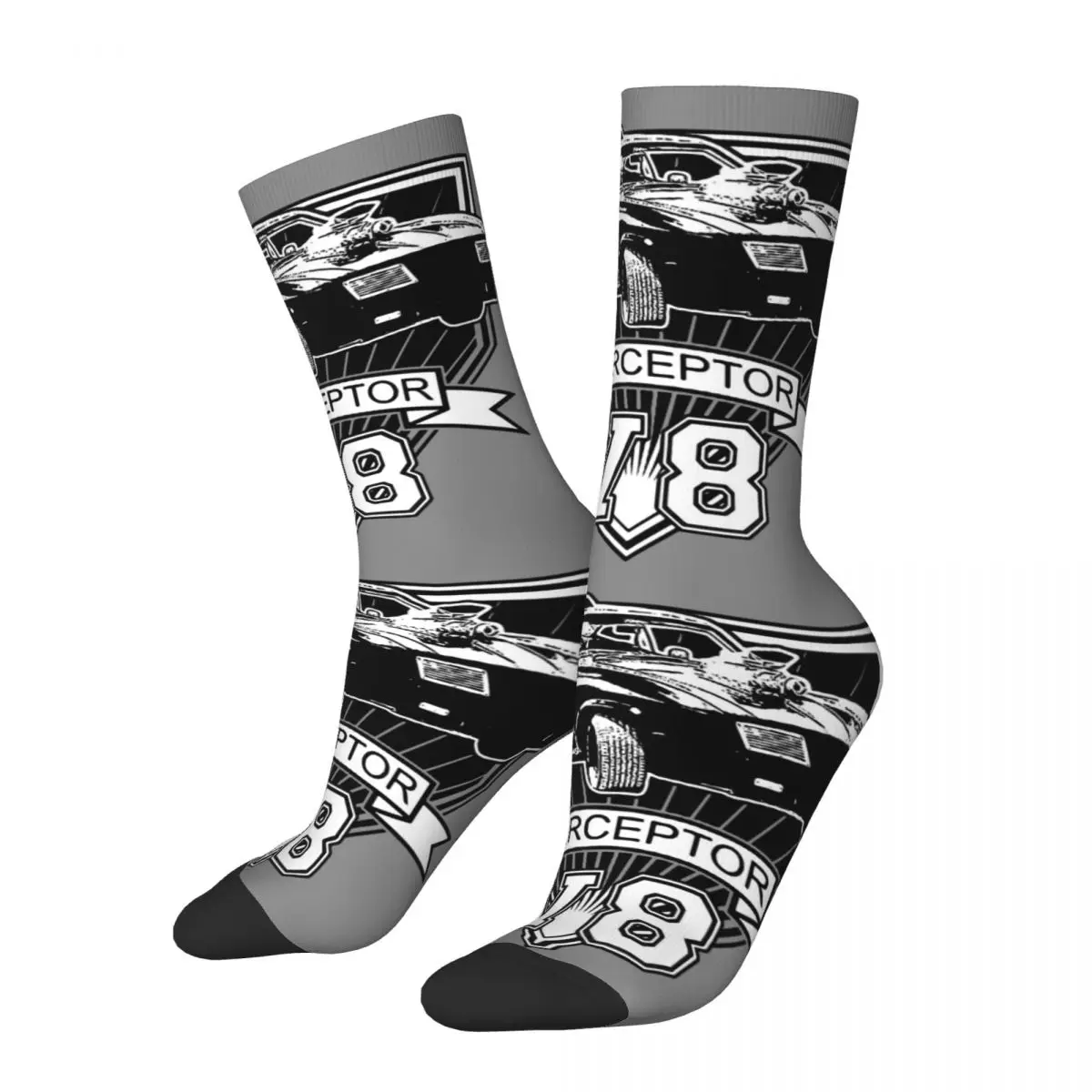 Crazy Compression V8 Interceptor Sock For Men Harajuku Mad Max Toecutter Crime Movie Quality Pattern Crew Sock Novità Gift