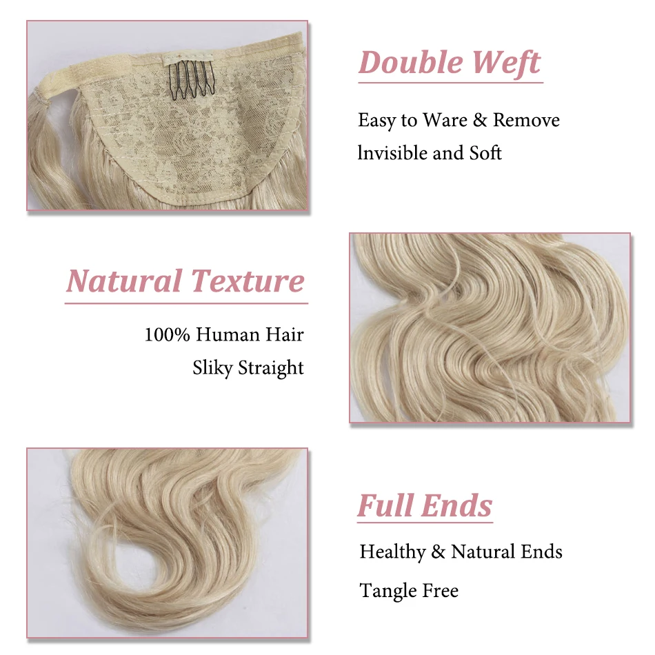 Body Wave Ponytail Human Hair Extensions Brazilian Real Human Hair For Women Ombre Color Ponytail Extensions Clip Ins Hairpieces