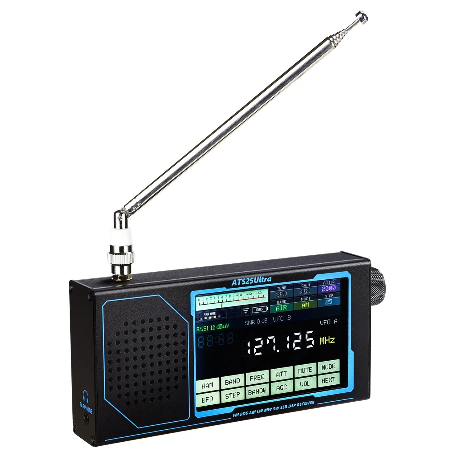 HamGeek ATS25 ULTRA FM SW SSB MW LW AIR SDR 수신기 항공 밴드 수신기, 4인치 터치스크린 탑재, 블루투스 및 와이파이 지원