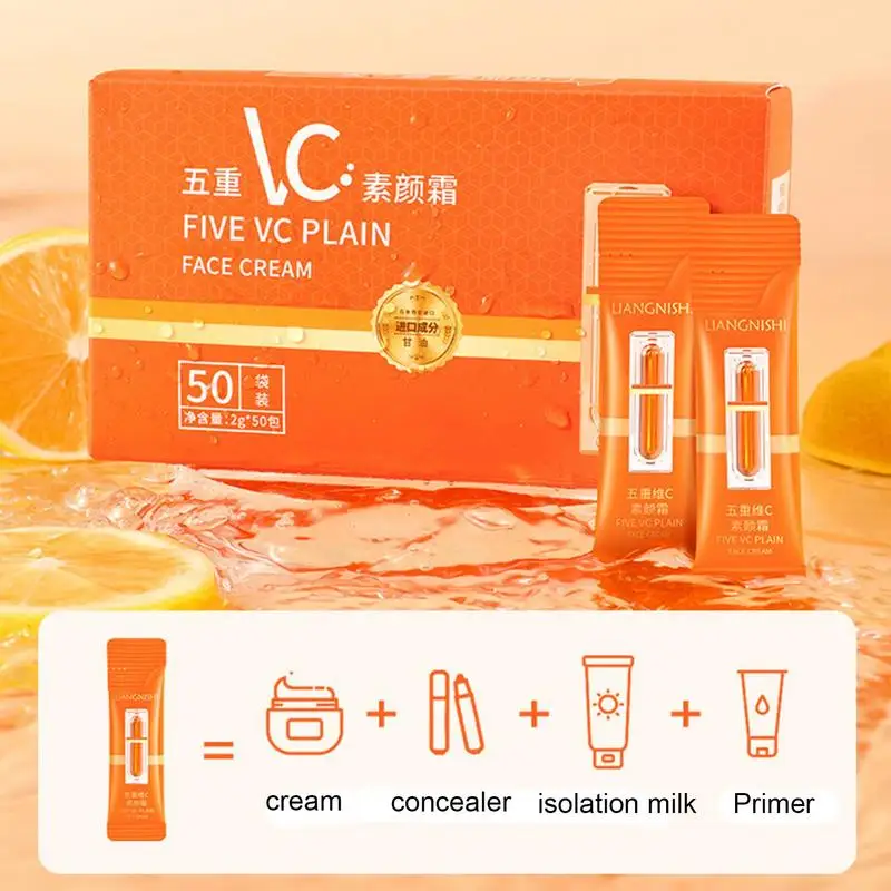 Five Vitamin C Tone-up face Cream VC Whitening Brightening Concealer Natural Moisturizing Lazy Makeup Cream Skin Care Cosmetics five fold vitamin c plain cream non false white clear and brighten complexion moisturizing concealer isolation lazy plain cream