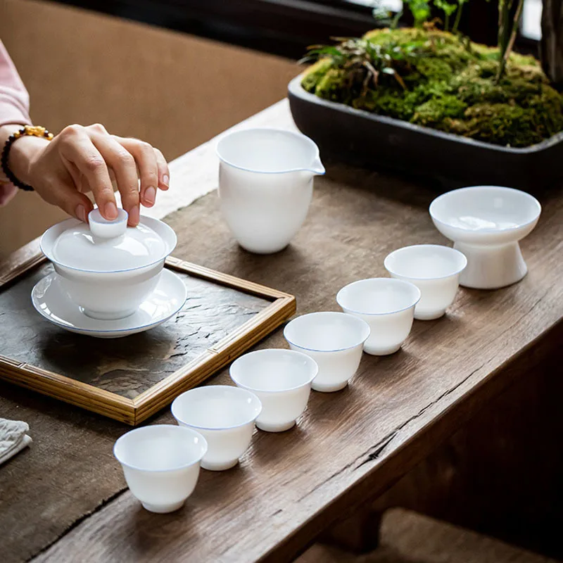 Sweet White Porcelain Tea Tureen Covered Bowl Tea Cup Single Non Hot Set Maker Ceramic Gaiwan Kung Fu Teaware