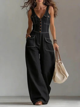 Women’s Denim Sleeveless V-Neck Jumpsuit 1