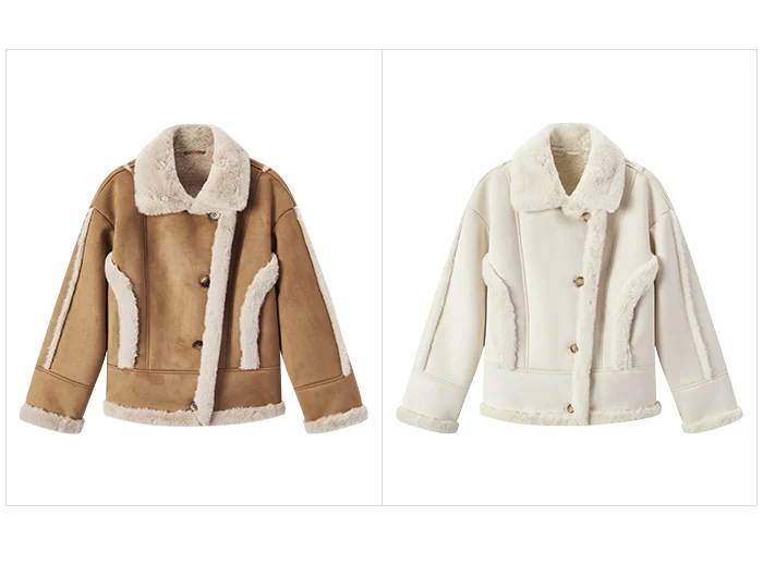Chaqueta de mujer de gamuza sintética de piel de conejo sintética cálida de invierno nueva solapa estilo motociclista chaqueta holgada retro