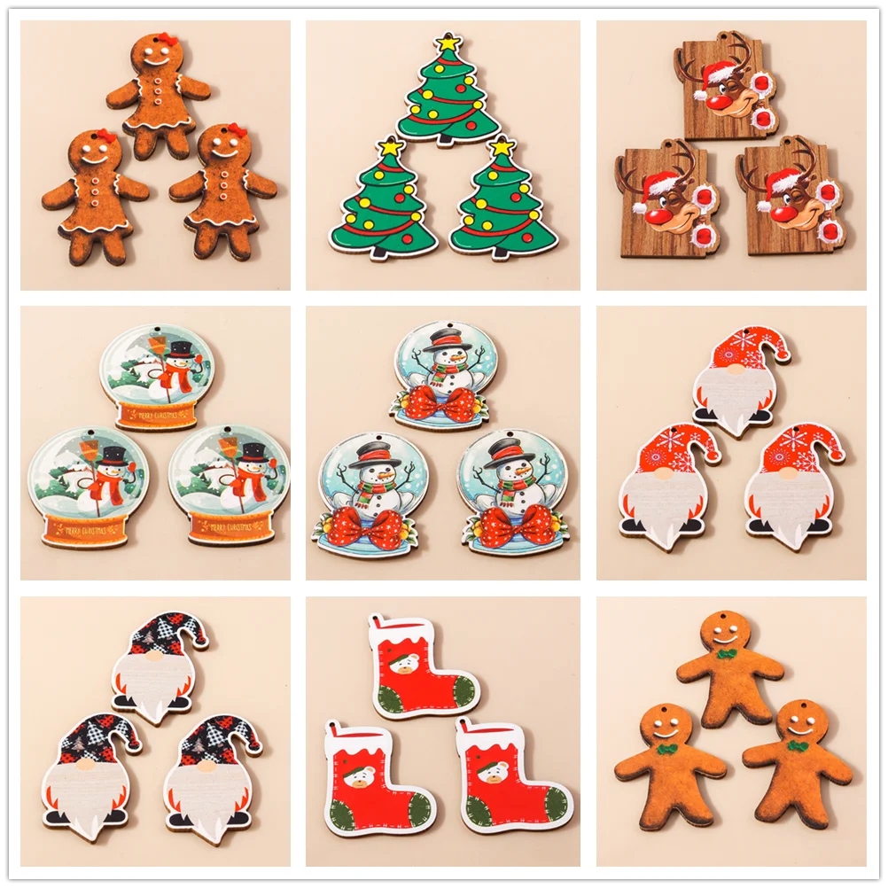 Leslie 10 Stück Modische Weihnachtsanhänger Niedliche Weihnachtsbaum-, Hirsch-, Glocken- und Schneemann-Anhänger für Ohrringe und Halsketten-Herstellung Zubehör