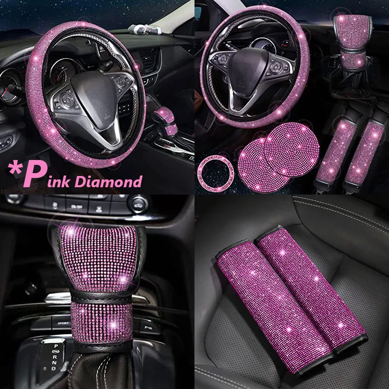 7 Stück Glitter Kristall Diamant Auto Lenkrad abdeckungen Strass Auto  Lenker Abdeckung bling Auto Innendekoration Zubehör