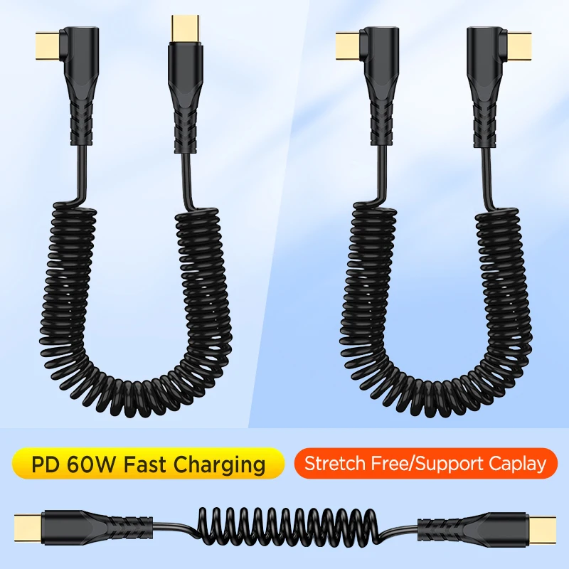 Right Angle Coiled USB C Fast Charging Cable