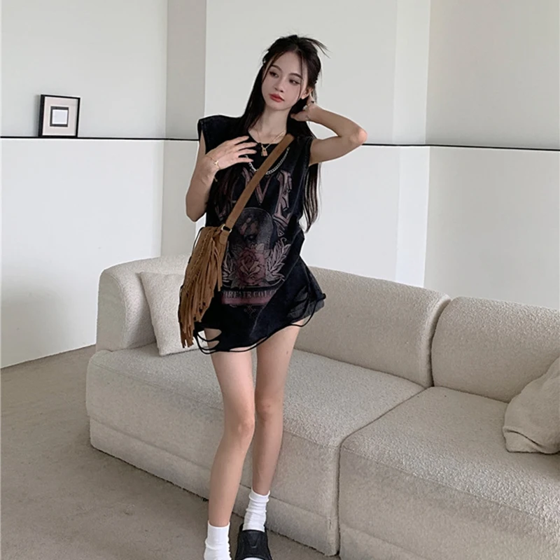 

y2k Retro tops women Loose and sexy tank fashion lover Sleeveless print Street trendsetters Clothing Hip Hop blouses femme