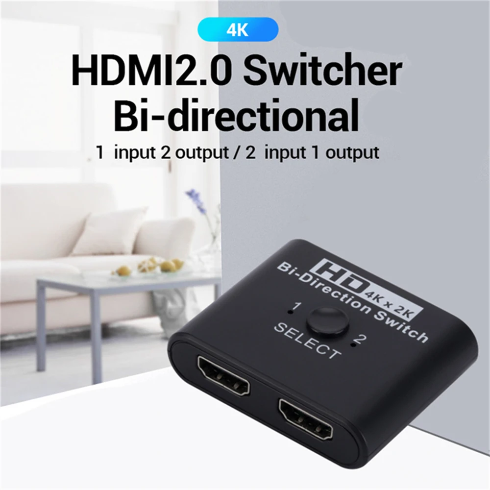 4K 60Hz HDMI-Compatible Switch Splitter Bi-Direction 1x2/2x1 HDMI-compatible Switcher 2 in1 Out for PS4 TV Box Switcher Adapter