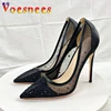 Summer Rhinestone Inlaid Cool High Heels High-quality Breathable Mesh Fashion Single Shoes 12CM Sexy Pointed Tip Women's Pumps 4
