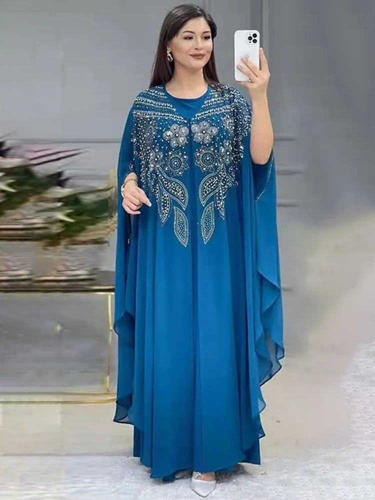 Abayas for Women New Chiffon Muslim Fashion Islam Dubai Luxury Moroccan Wedding Party Occasions Hot Diamond Pearls Kaftan Dress