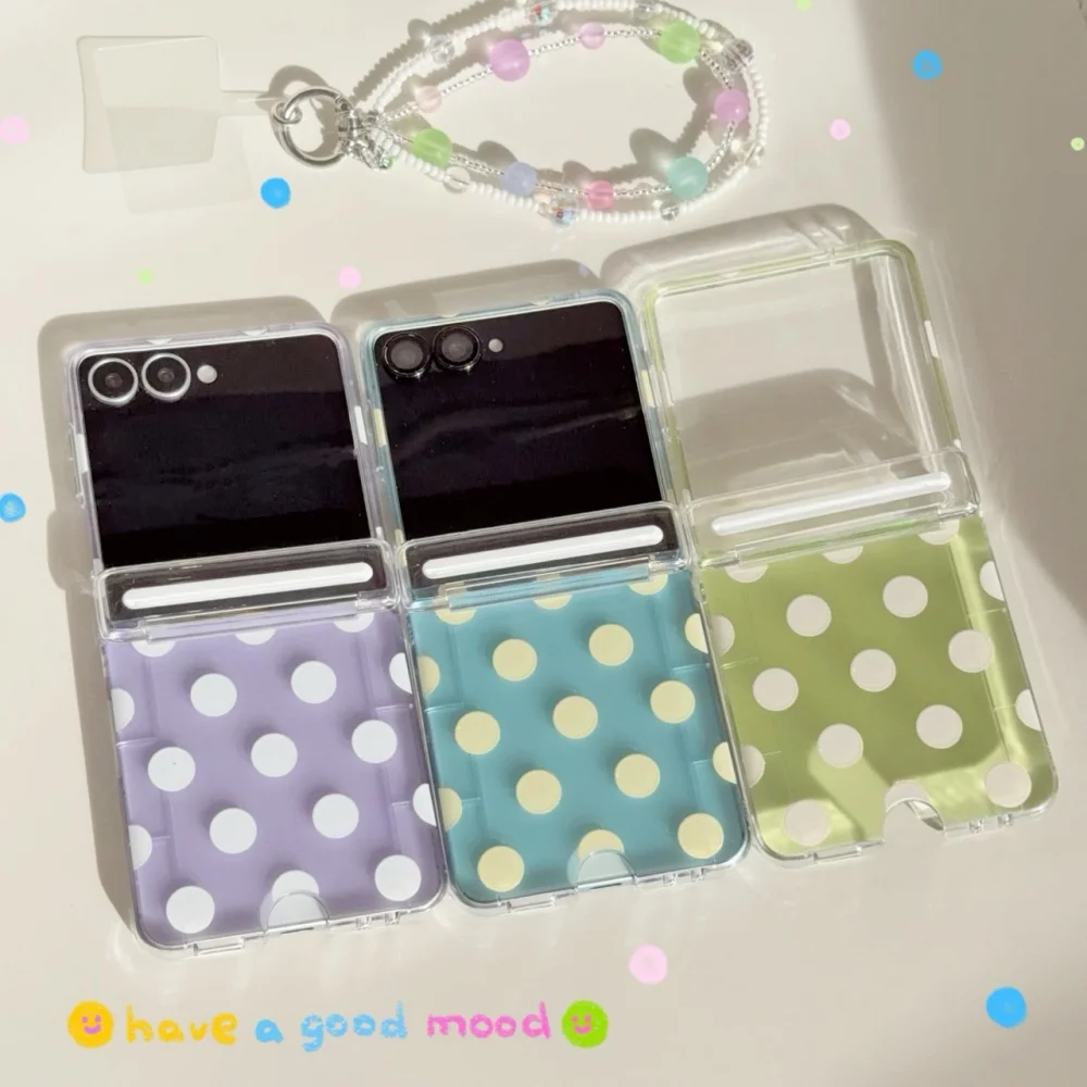 Wave Point Clear Case with Card Holder & Beaded Bracelet Cover - Chic Korean Design