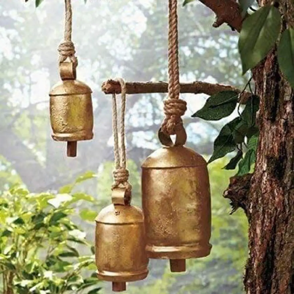 Retro Style Copper Cow Bell Hanging Lanyard Wind Chimes Handmade Shabby Country Vintage Brass Cow Bells Ornament 2
