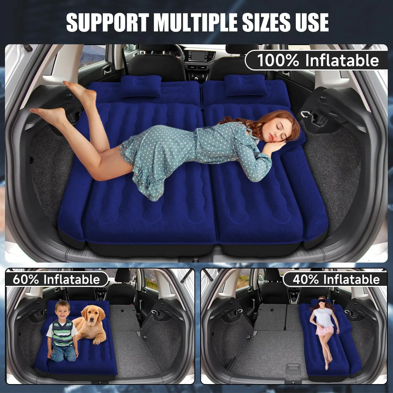 Inflatable SUV Air Mattress Bed Car Mattress for SUV Double-Sided Flocking Travel Camping Bed Car Air