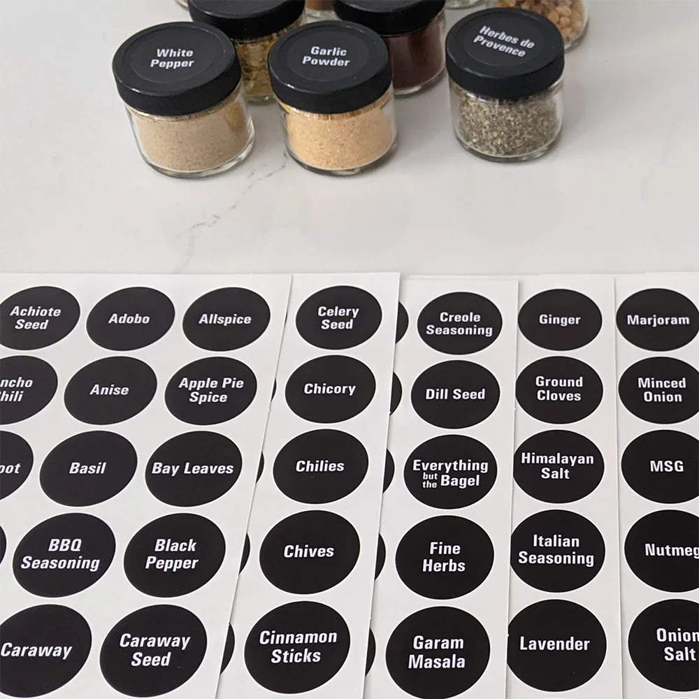 144pcs Classic 1.5 Inch Preprinted Chalkboard Label Sticker Kitchen Storage Spice Jar Label for Spice Containers Water Resistant