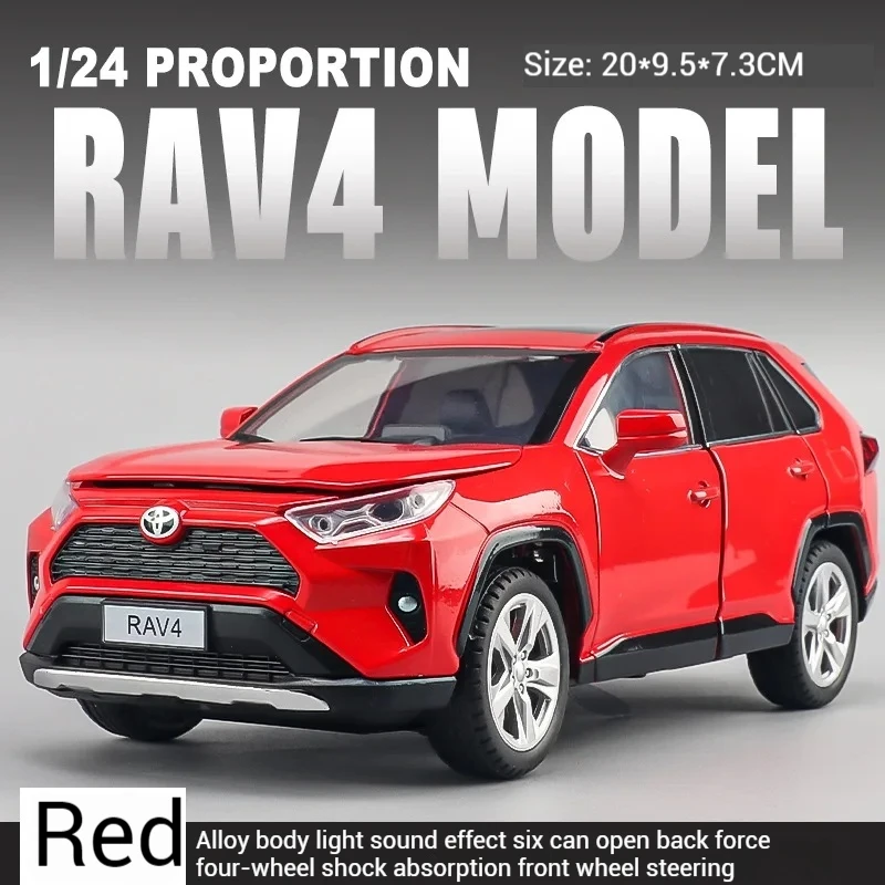 1: 24 Toyota RAV4 Key Edition Alloy Car Model, Sound and Light Power Simulation Car, Boys' Toy Pendant, dropshipping 2