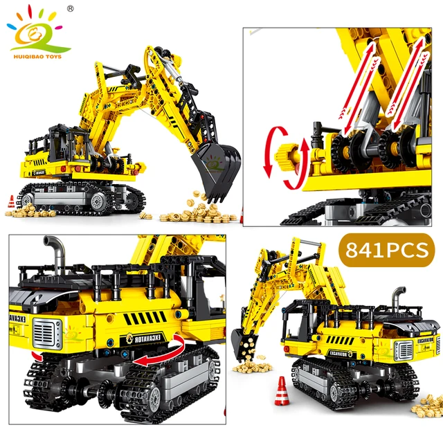 HUIQIBAO Engineering Truck Tech Building Block City Construction Toy per bambini Boy adulti escavatore Bulldozer Crane Car Brick 6