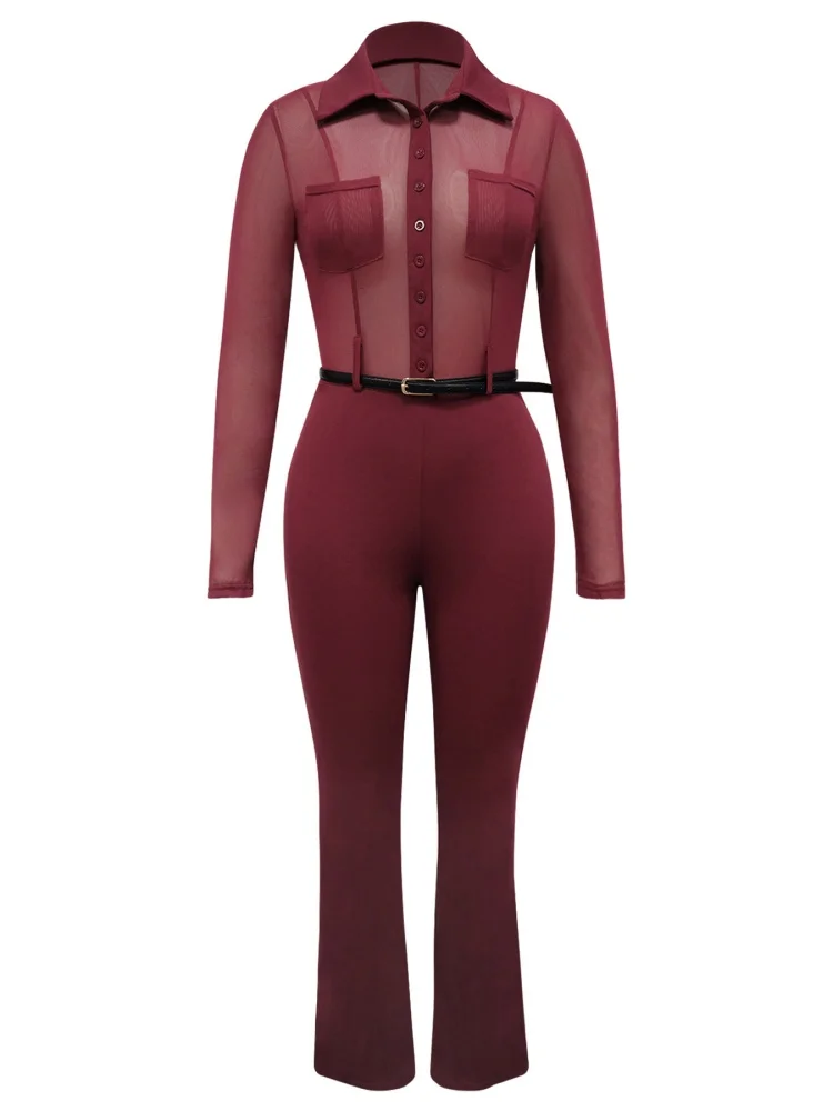 Wmstar Women's Jumpsuit Wholesale High Waist Fashion Halter Sexy Low Cut See Through Slimming Drop Shopping New Style with Belt