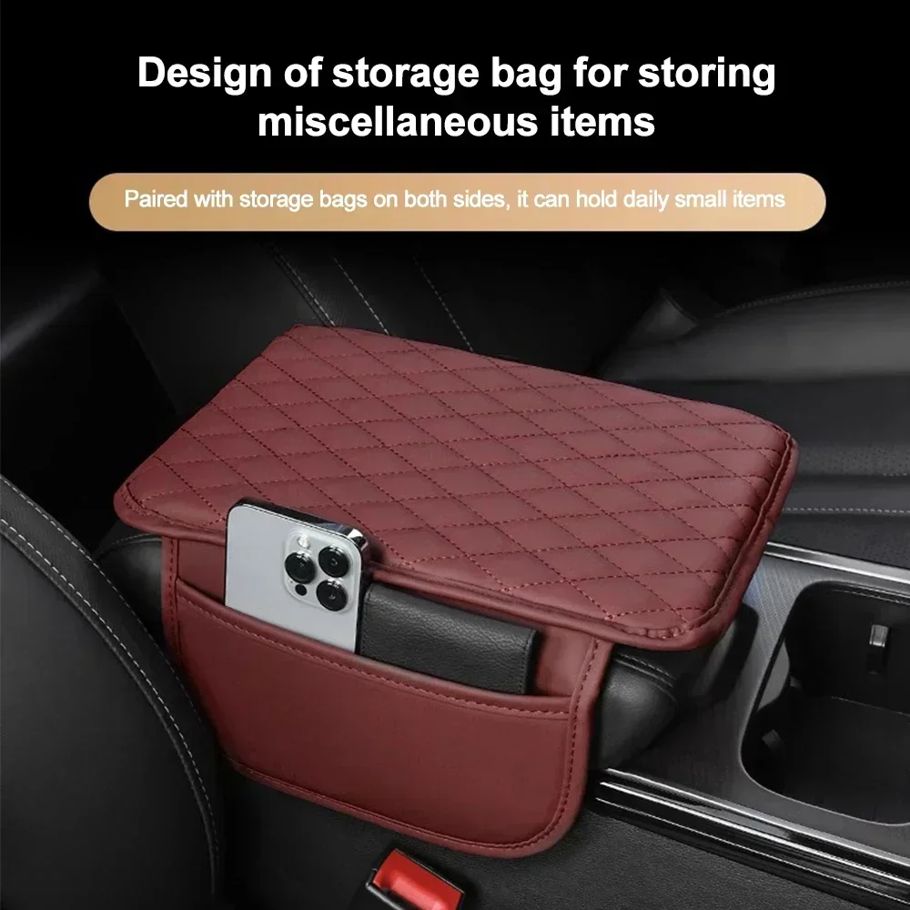 Leather Car Armrest Storage Pad with Pocket for Driving Comfort