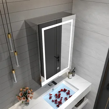 ตู้กระจกติดผนังแบบมีไฟ LED กันน้ำ พร้อมไฟแบ็คไลท์ กระจกห้องน้ำทันสมัย พร้อมไฟซ่อน 1