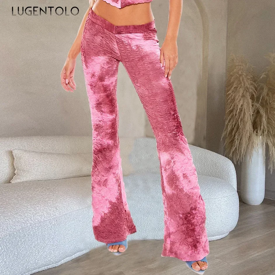

Women Flare Pants New Tie Dye Fashion Autumn Slim Casual Female Plush Elastic Waist Street Long Clothing