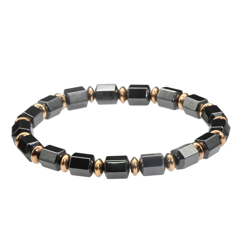

5pcs New Design Black Hematite Hexagon Prism With Gold Plated Roundel Spacer Beaded Bracelet For Men And Women