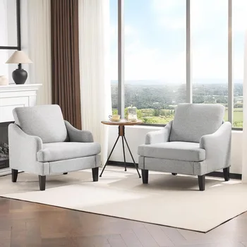 Linen Fabric Accent Chair Set 1