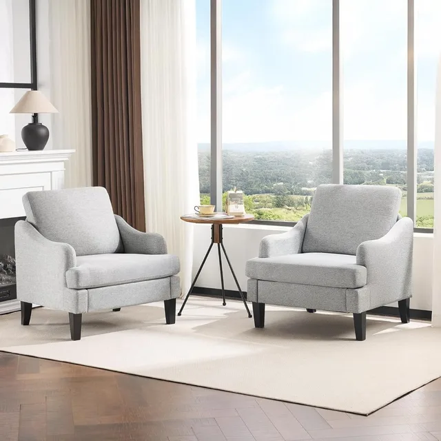 Linen Fabric Accent Chair Set 1
