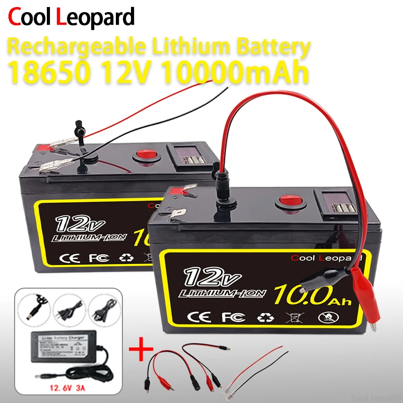 

12V Battery 10Ah 18650 Lithium Battery Pack Is Suitable For Xenon Lamp Electric Vehicle Battery Charge Display +12V3A Charger