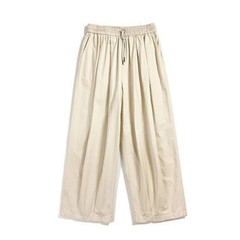 Spring Summer New Solid Color Fashion Elastic Waist Wide Leg Trousers Women High Street Casual Pockets Patchwork Straight Pants