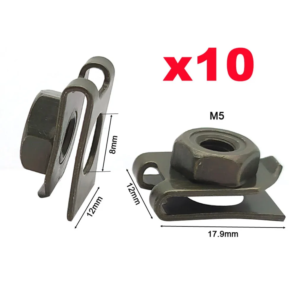

10pcs 5mm M5 Car Motorcycle Scooter ATV Moped E-bike Plastic Cover Metal Retainer U-Type Clips ArmyGreen