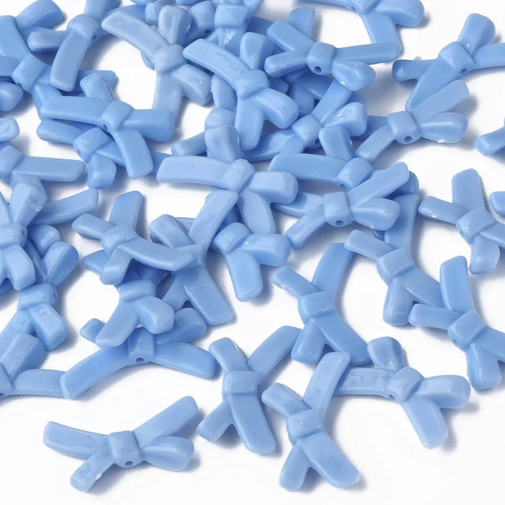 

500g Opaque Acrylic Beads Bowknot Cornflower Blue 20x34x5.5mm Hole: 1.8mm about 435pcs/500g