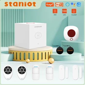 Staniot 와이파이 경보 시스템 키트, SecCube 3 투야 스마트 홈 보안 보호 지지대 RFID 태그, 무선 사이렌 앱 리모컨